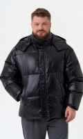 Миниатюра фотографии Мужской пуховик черного цвета с капюшоном